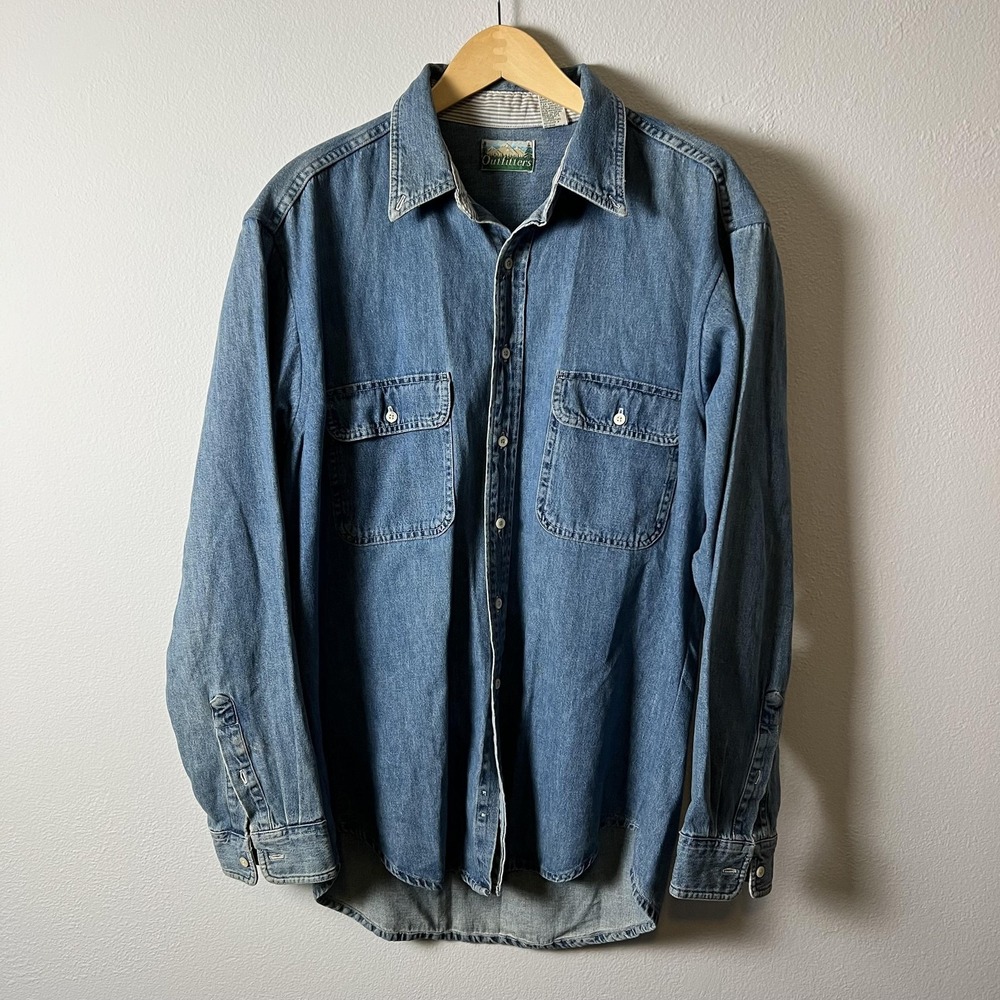 Outfitters‎ Denim Shirt Mens 2XL Western Canadian Made Long Sleeve Vintage